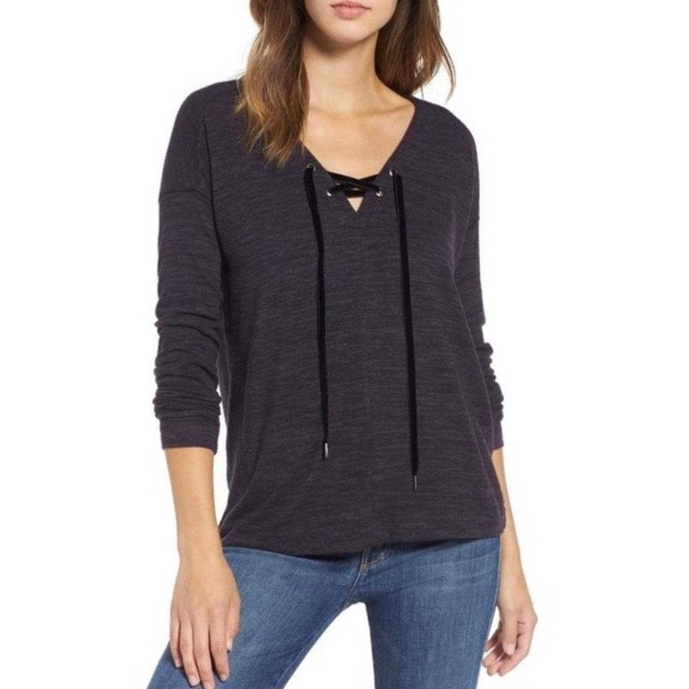 Rails Leigh melange navy cozy knit lace up long sleeve small